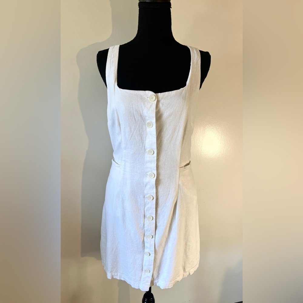 A New Day White Linen Mini Vest Dress, Women's Size L